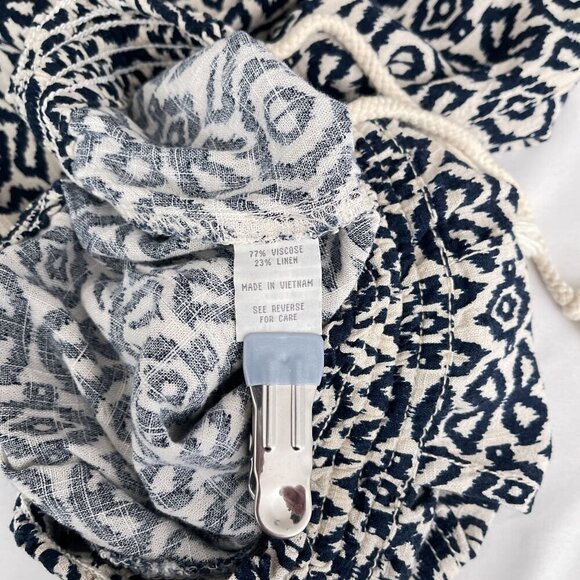 Cali1850 Navy White Smocked Drawstring Waist Wide Leg Pants Linen Blend Women S - Picture 12 of 16